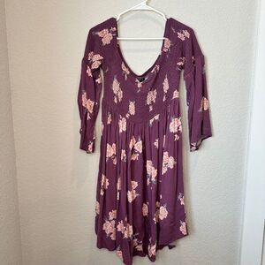 Torrid Purple Floral Smocked Bell Sleeve Boho Mini Dress - Size 1X - EUC